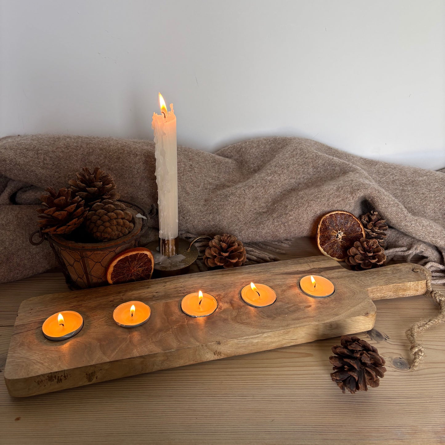Wooden Board Tealight Holder