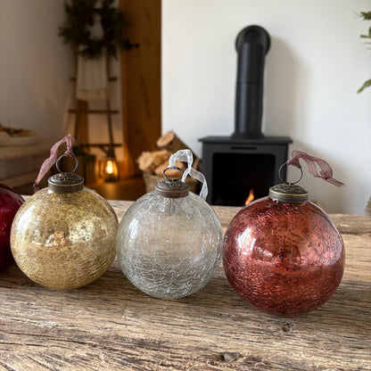 Hand Blown Glass Crackle Bauble