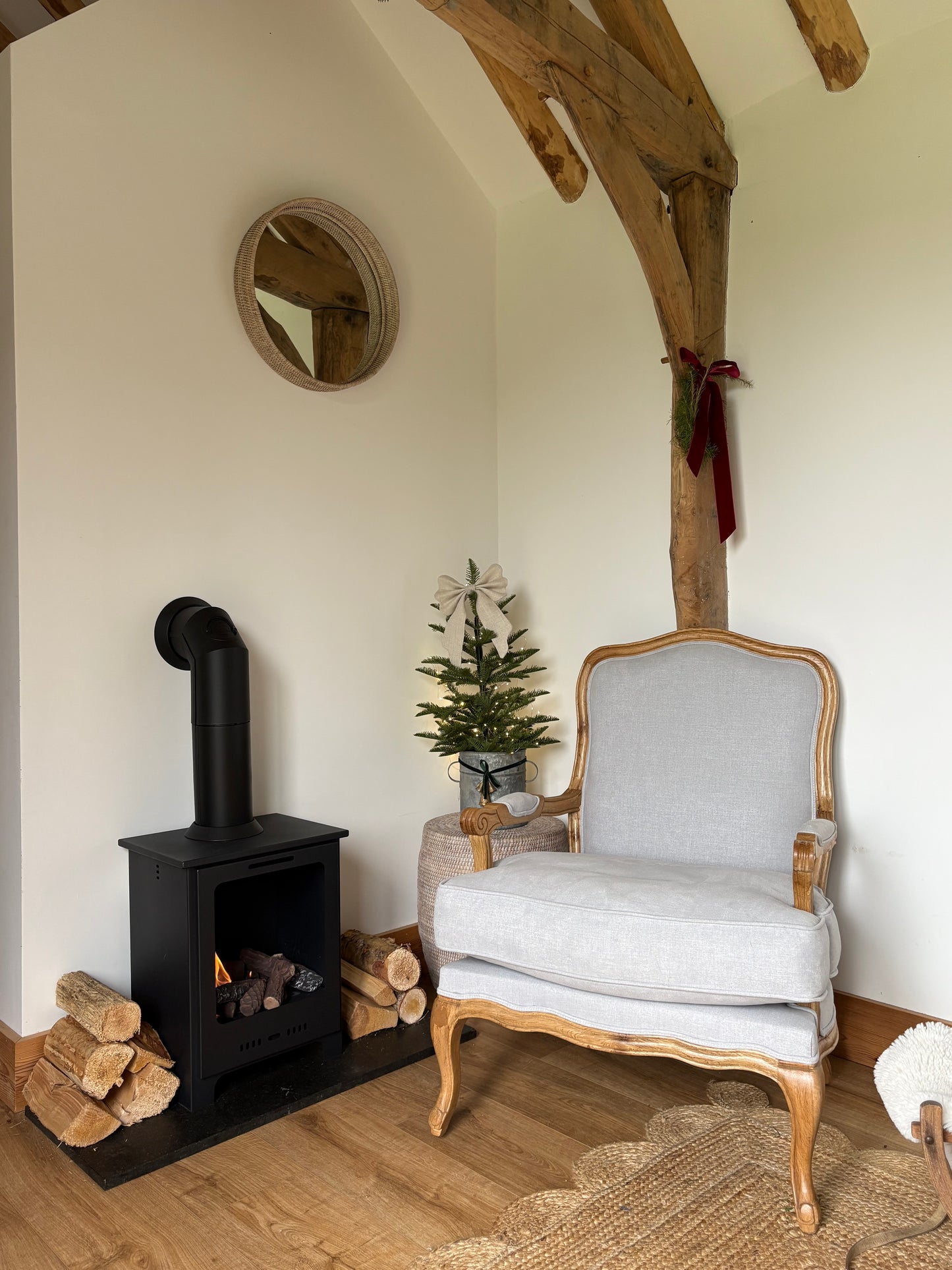 Bardney Armchair with Natural Linen and distressed solid oak frame