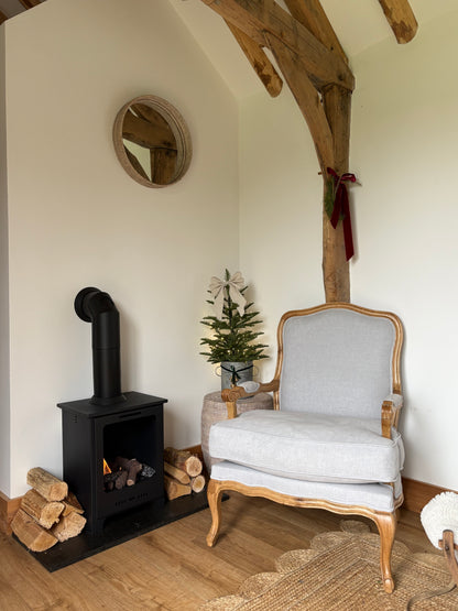 Bardney Armchair with Natural Linen and distressed solid oak frame