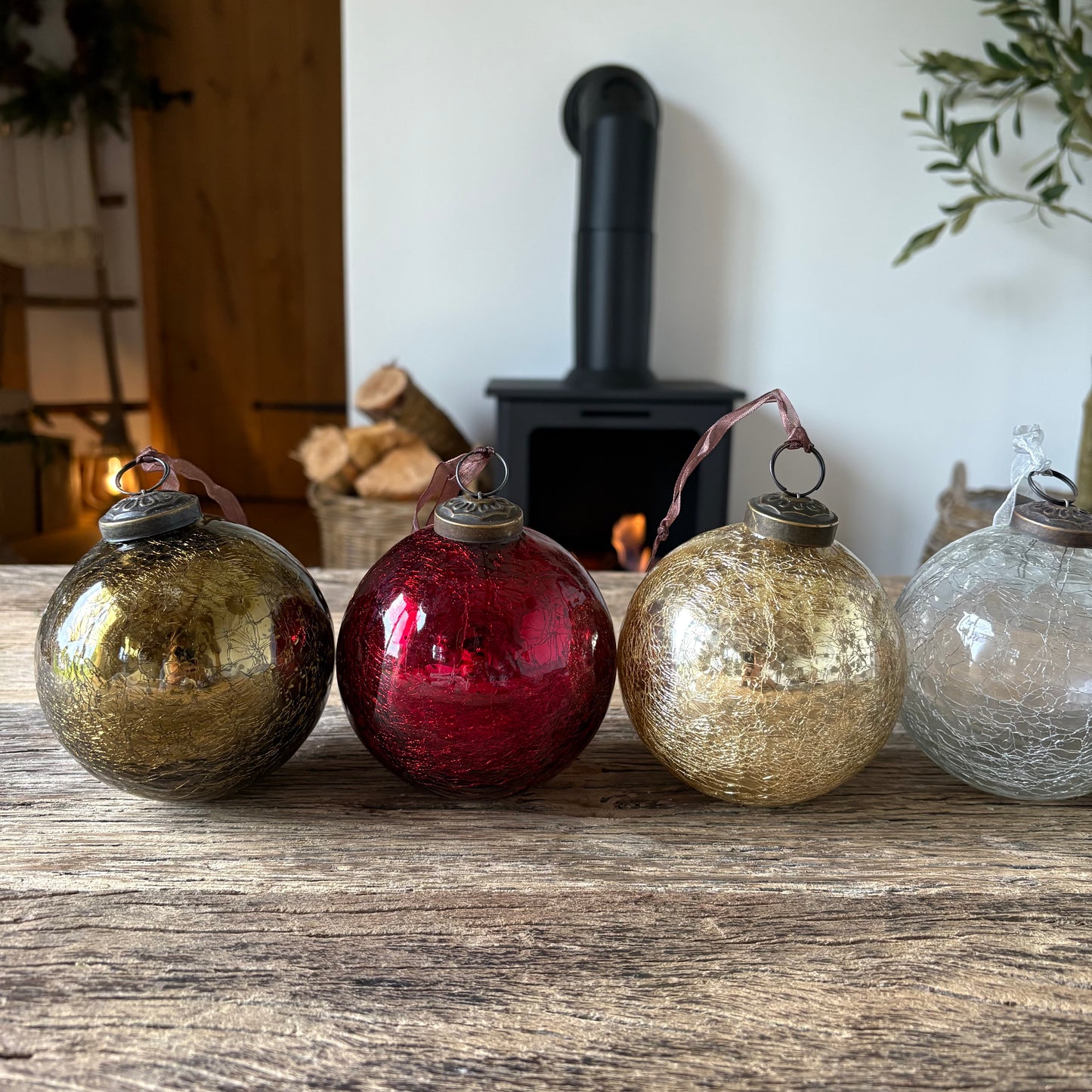 Hand Blown Glass Crackle Bauble