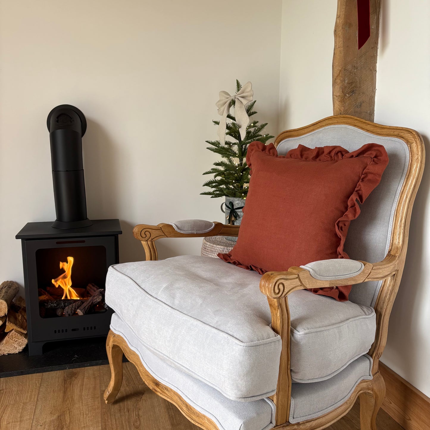 Bardney Armchair with Natural Linen and distressed solid oak frame