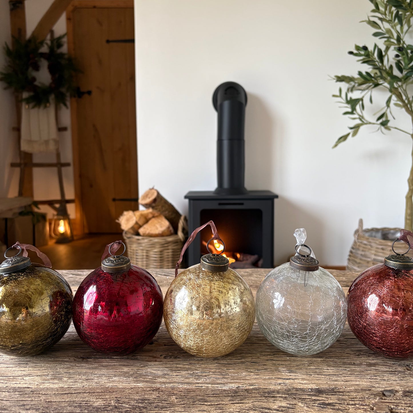 Hand Blown Glass Crackle Bauble