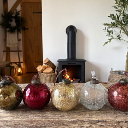Hand Blown Glass Crackle Bauble