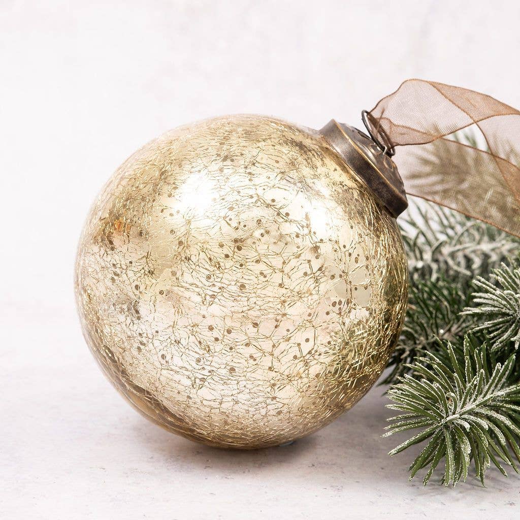 Hand Blown Glass Crackle Bauble