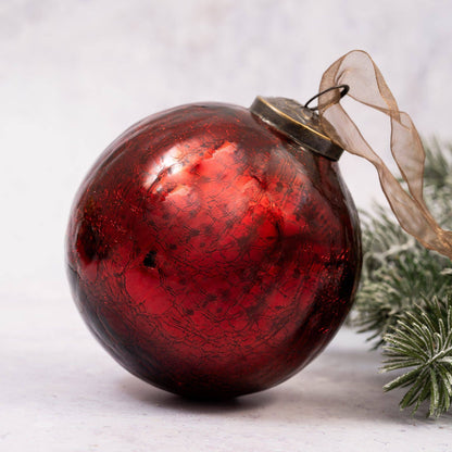 Hand Blown Glass Crackle Bauble